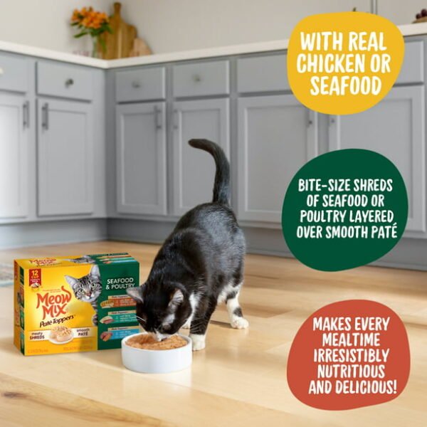 Meow Mix Pate Toppers Seafood & Poultry Variety Pack Wet Cat Food, 12 Cups - Image 4