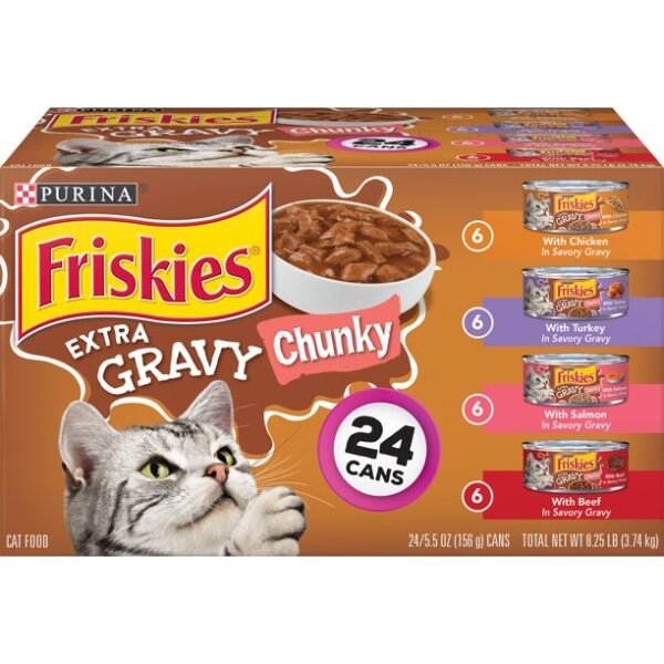 Purina Friskies Extra Gravy Chunky Wet Cat Food Variety Pack, 5.5 oz Cans (24 Pack) - Image 4